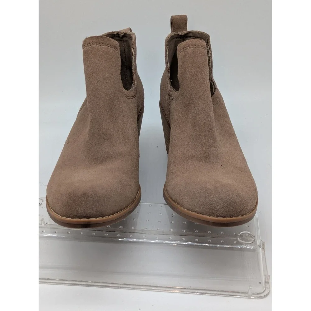 TOMS Suede Wedge Ankle Booties Taupe Slip On Comfort Boots Women's Size 6